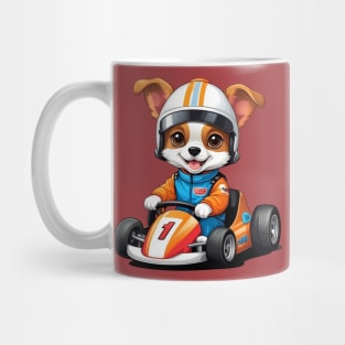 Cute Dog in Race Car Illustration Mug